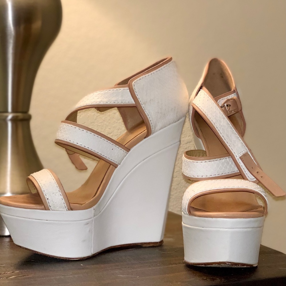 L.A.M.B. White Platform Sandals
